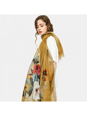Women Color Floral Print Silk Shawls Retro Thin Soft Super Long Hijab Scarf Head Scarves Neckerchief