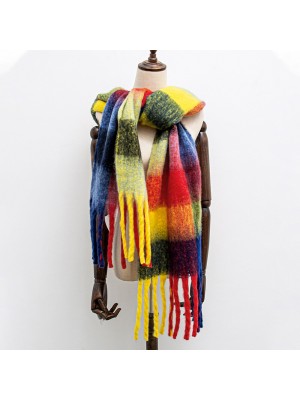 Unisex Dacron Colorful Lattice Pattern Jacquard Lengthened Thickened Fashion Warmth Scarves