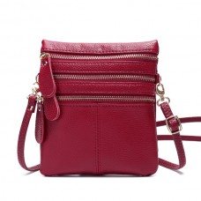 Women Genuine Leather Multi  Function Phone Bag Solid Crossbody Bag