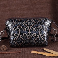 Women Genuine Leather Retro Handwork Knurling Sling Crossbody Shoulder Bag