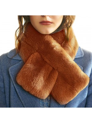 Women Faux Rabbit Fur Soft Cross Bib Winter Plush Warm Scarf