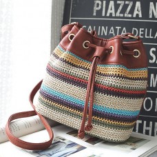 Fashion Bohemian Striped Bucket Bag Messenger Shoulder Bag Crossbody Bag