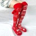 Women Cotton Christmas Festive Elk Pattern Warm Leggings Over Knee Stockings With Fluff